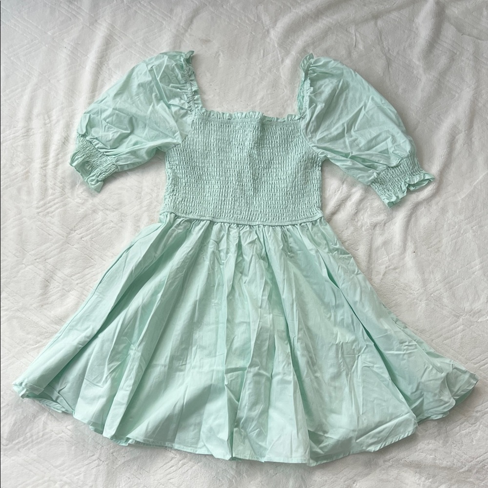 Francesca’s Mint Green Smocked Puff Sleeve Mini Dress XL NWT
